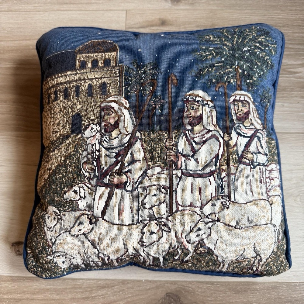 Christmas Pillow Shepherds In The Field Tapestry Throw Pillow 12x12 Holiday